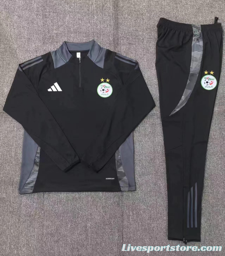 2024 Kids Algeria Black Half Zipper Jacket+Long Pants