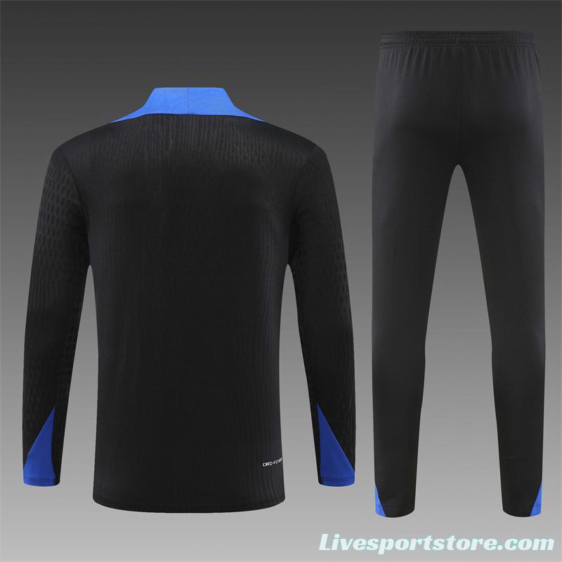 Player Version 2024 France Black Half Zipper Jacket+Long Pants