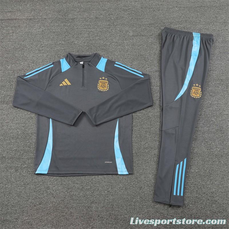 2024 Argentina Grey Half Zipper Jacket+Long Pants