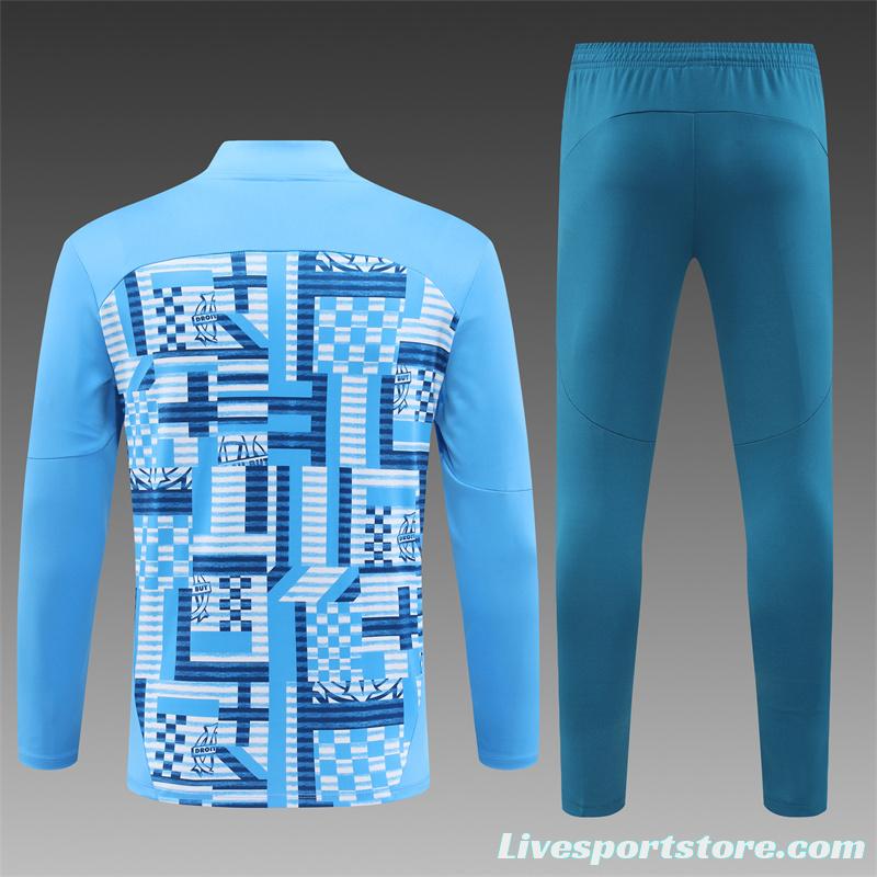 24/25 Olympique Marseille Blue Camouflage Half Zipper Jacket+Long Pants