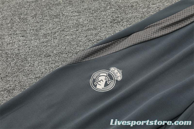 24/25 Real Madrid Grey/Khaki Half Zipper Jacket+Long Pants