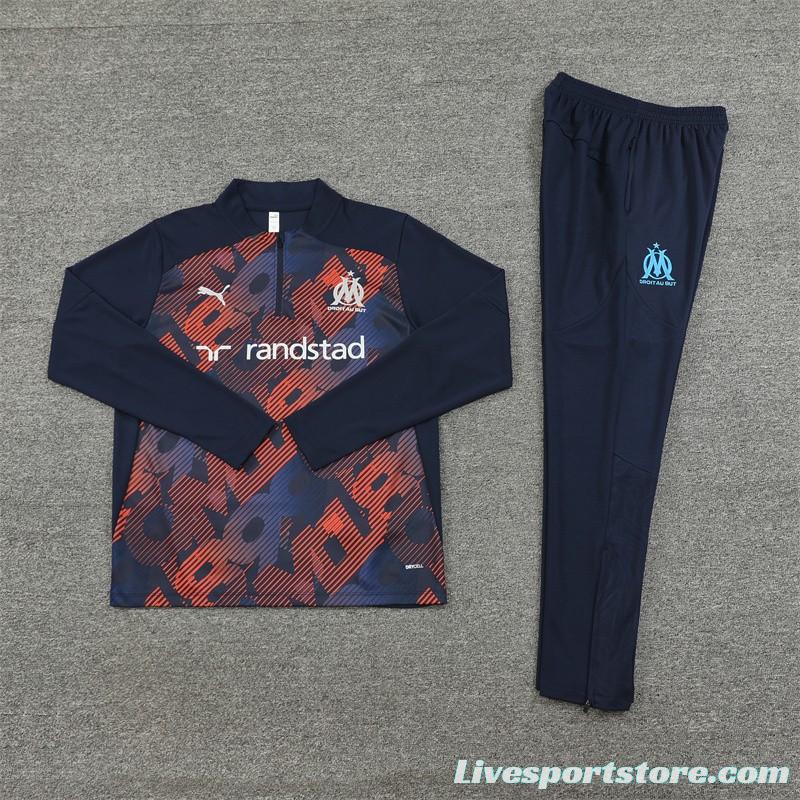 24/25 Olympique Marseille Navy Mixed Color Half Zipper Jacket+Long Pants