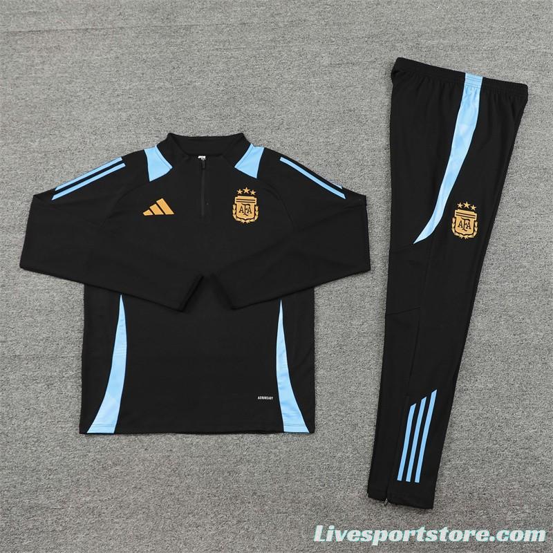 2024 Argentina Black Half Zipper Jacket+Long Pants