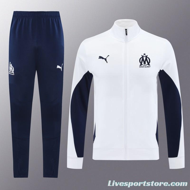 24/25 Olympique Marseille White Full Zipper Jacket +Long Pants