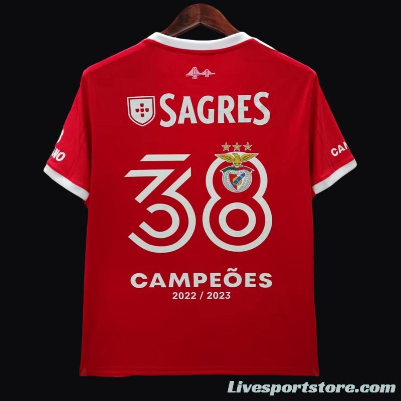 22/23 Benfica Home 38 Champions Jersey With Full Patches