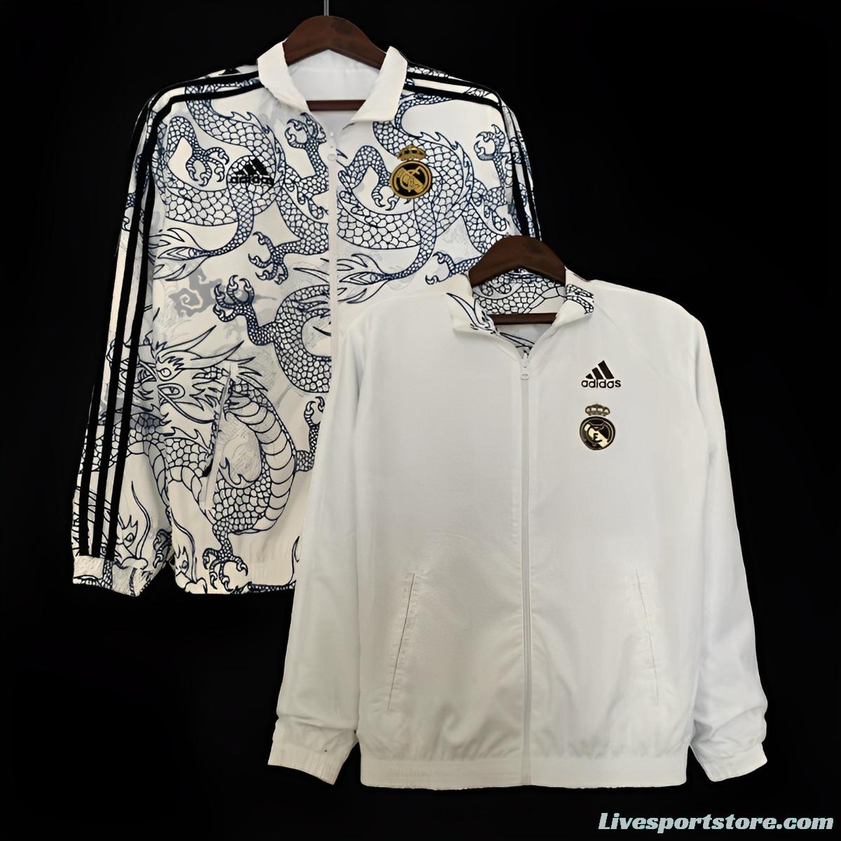 23/24 Real Madrid White Dragon Reversible Full Zipper Jacket