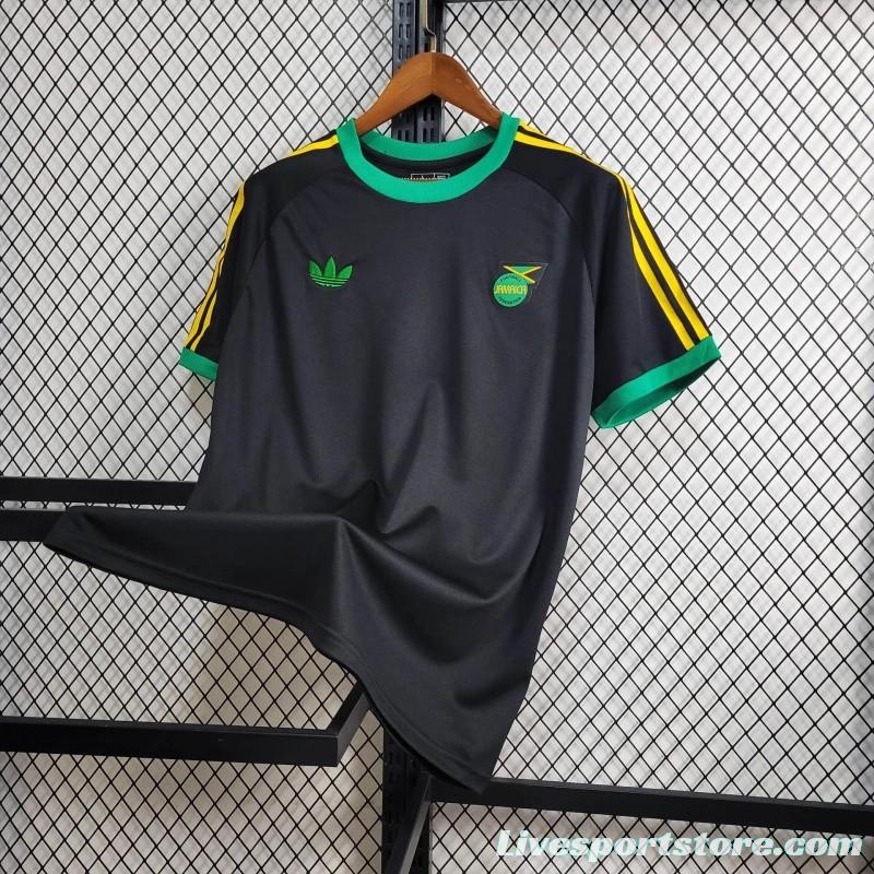 2024 Jamaica Adicolor Classics 3 Stripes Black T-Shirt