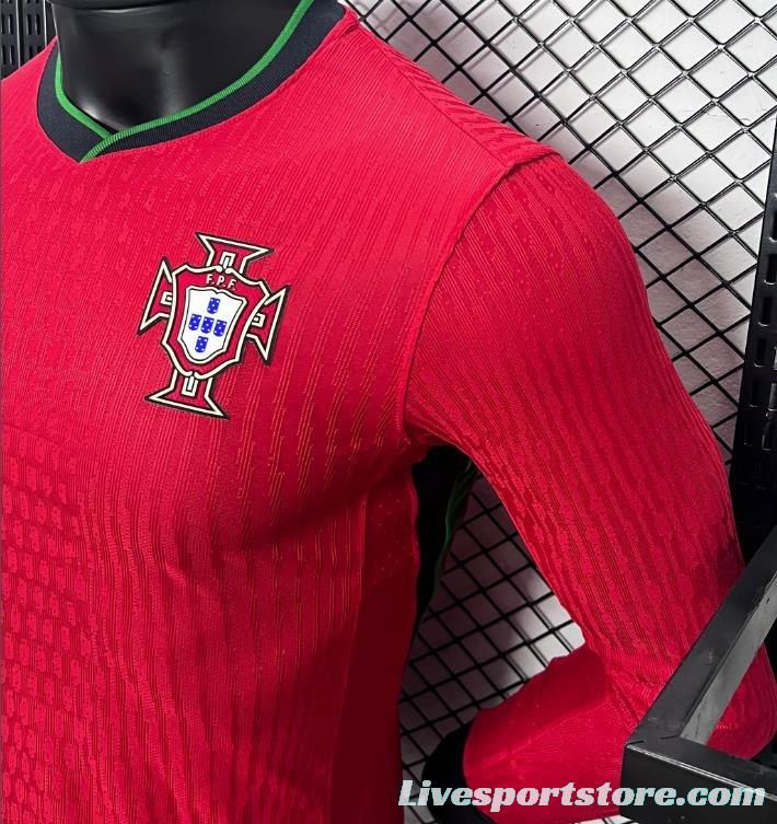 Player Version 2024 Portugal Home Long Sleeve Jersey