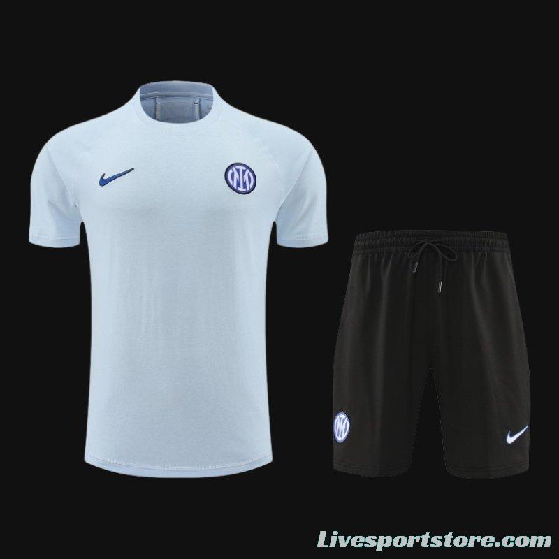 23/24 Inter Milan Sky Blue Cotton Short Sleeve Jersey+Shorts