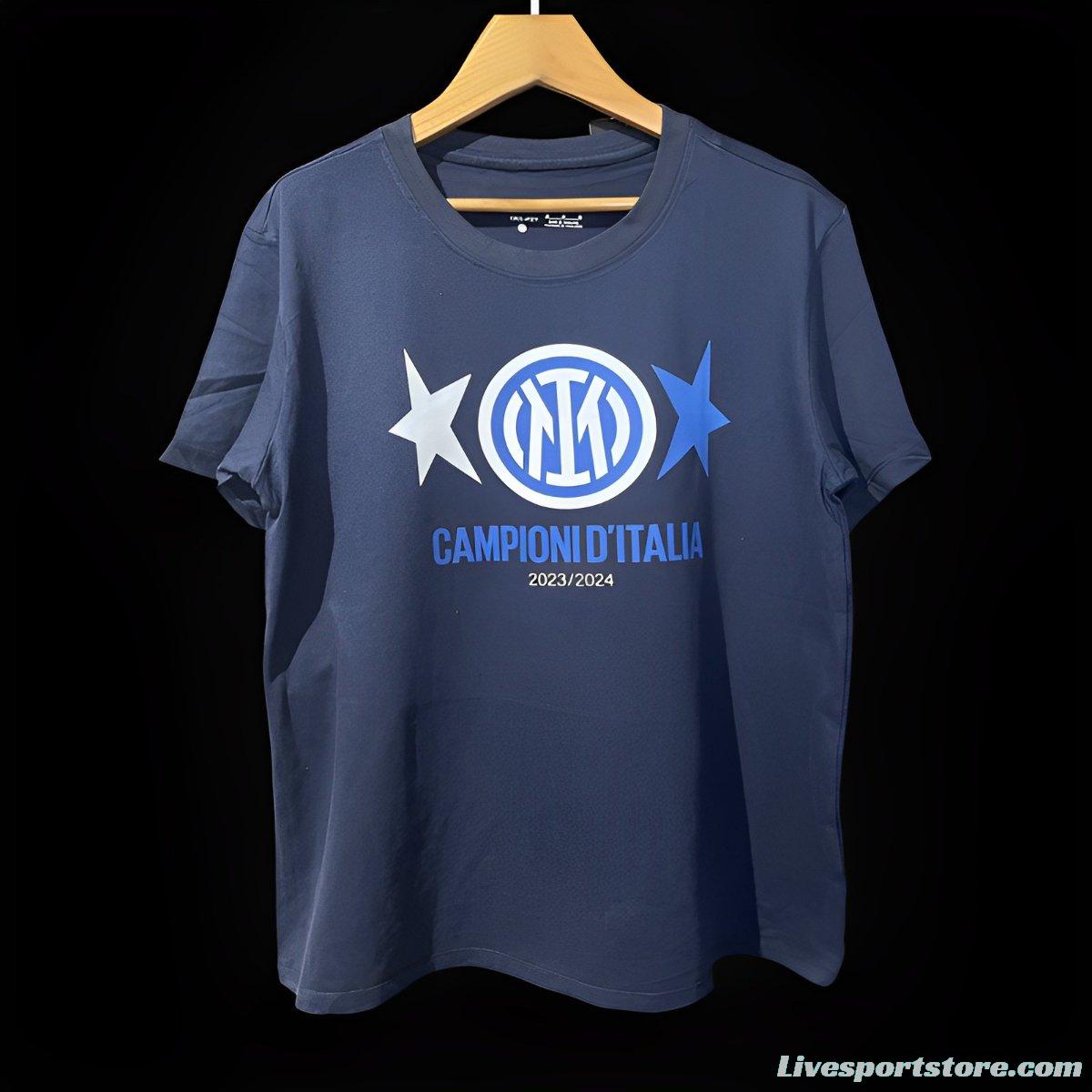 23/24 Inter Milan CAMPIONI D'ITALIA Navy T-Shirts With Snake Pattern