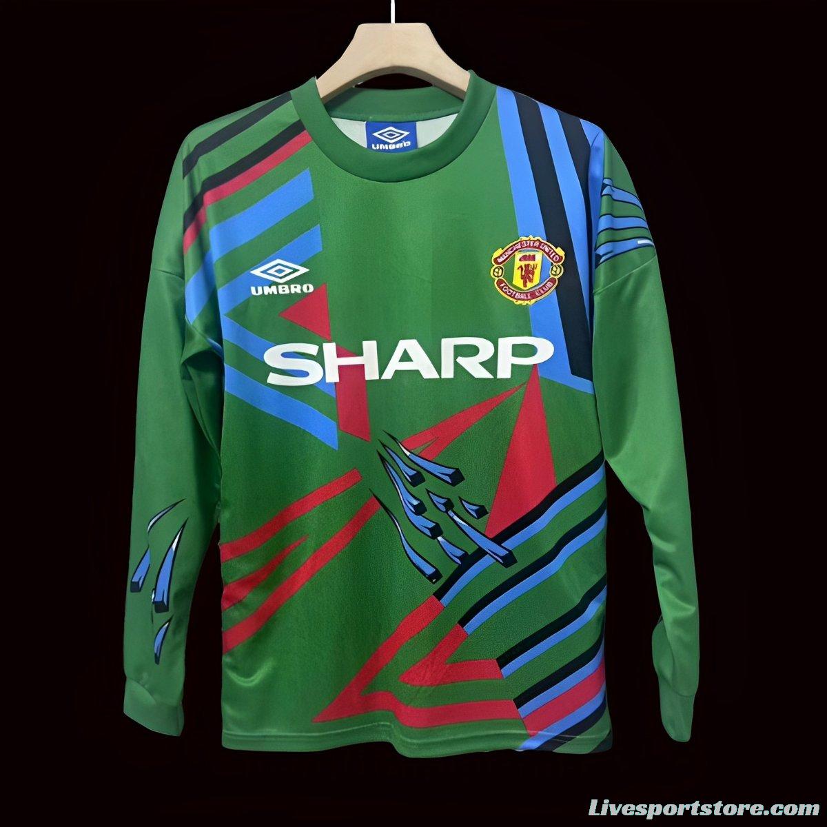 Retro 92/93 Manchester United Green Goalkeeper Long Sleeve Jersey